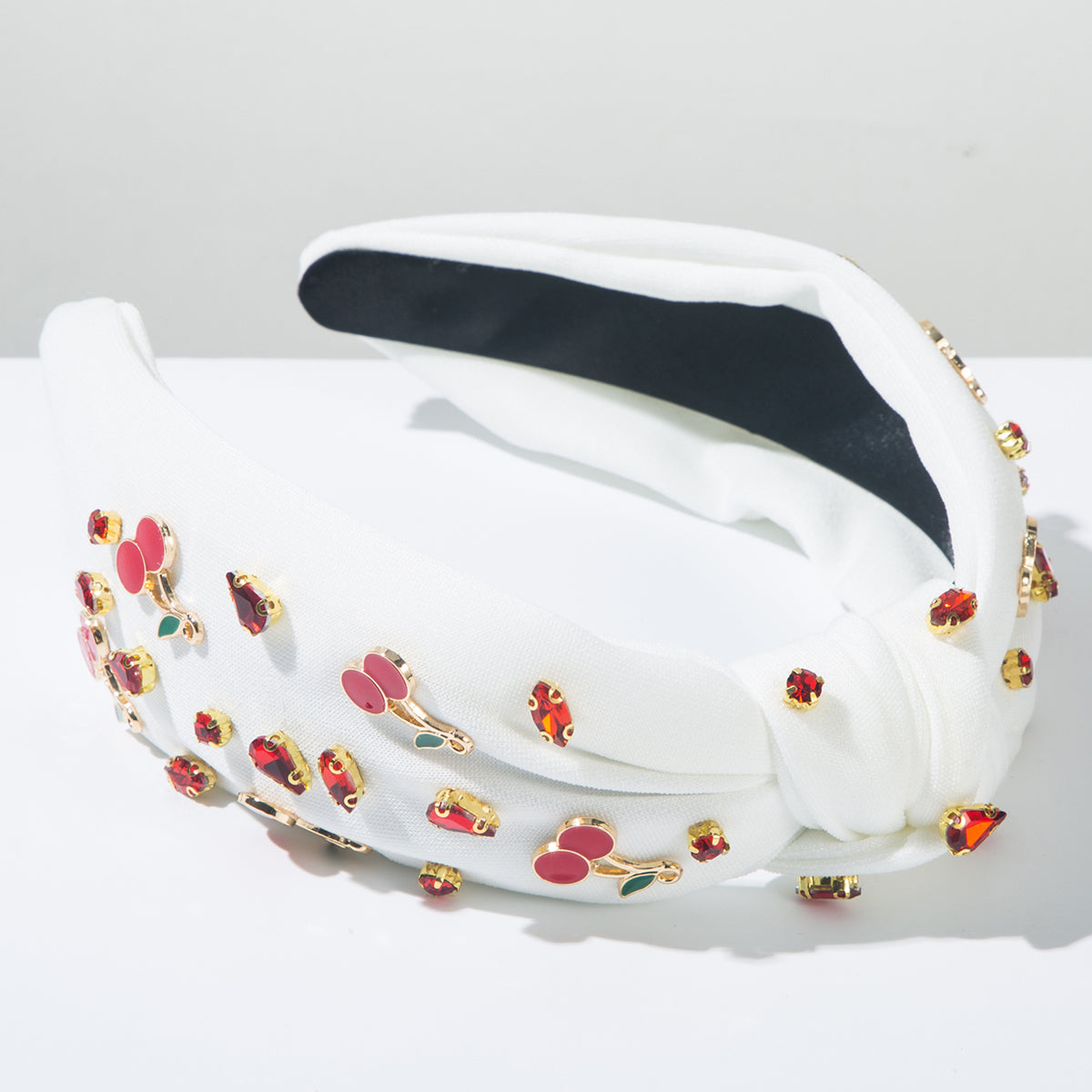 Cherry Valance- the Cherry Charms and Rhinestones Fabric Headband 2