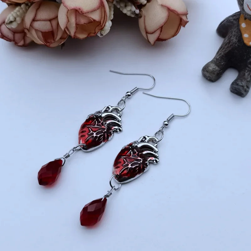 Cuore- the Blood Red Heart and Hand Earrings 3 Styles