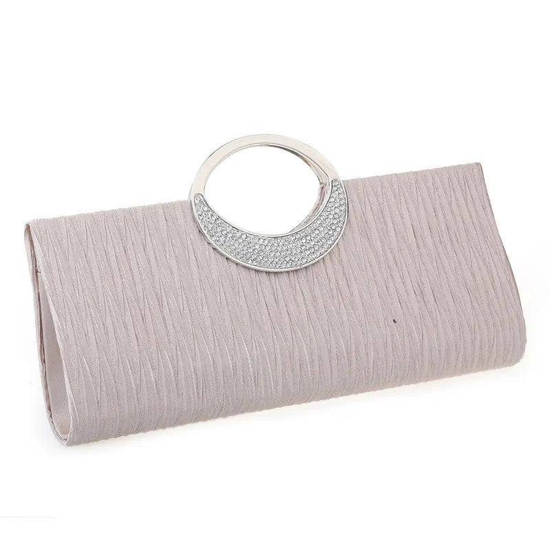 Cocktails- the Rhinestone Handle Textured Fabric Clutch or Chain Strap Evening Bag