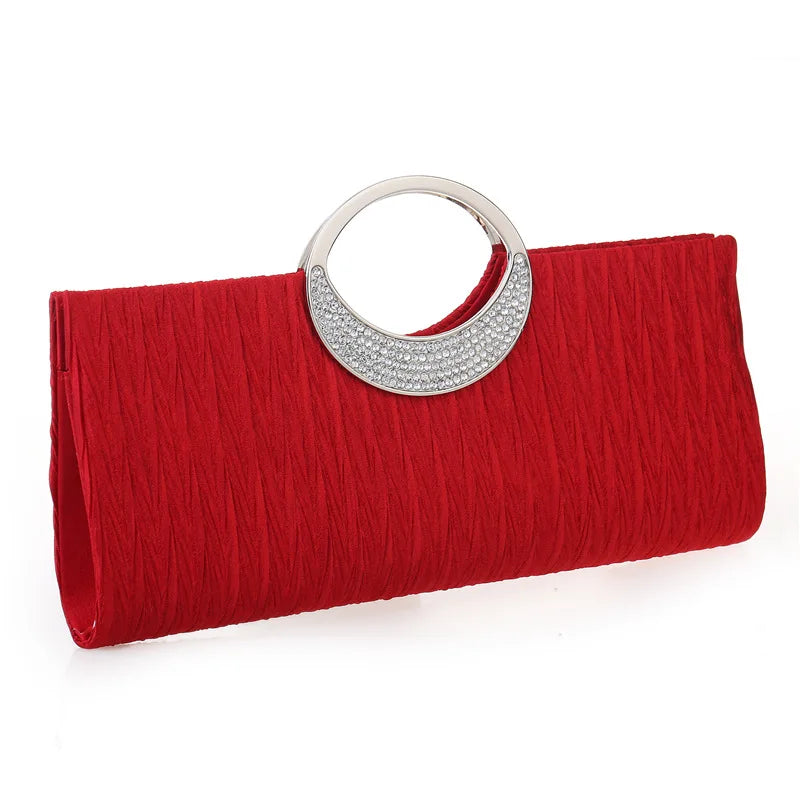 Cocktails- the Rhinestone Handle Textured Fabric Clutch or Chain Strap Evening Bag