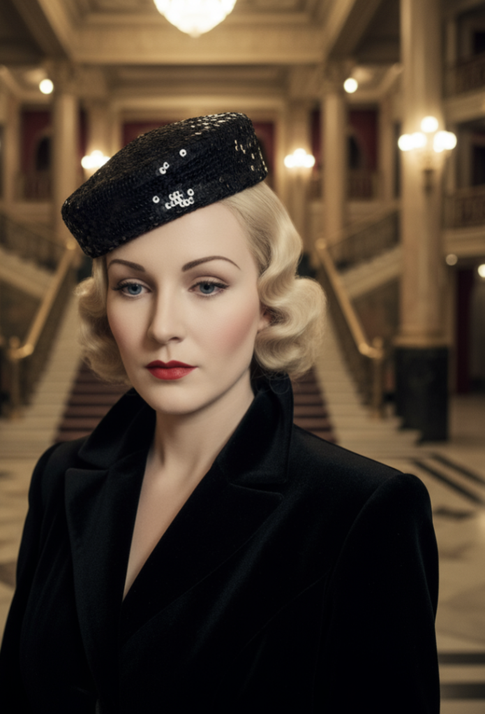 Shimmering Black Sequined Mini Cocktail Hat with Bow circa 1930s