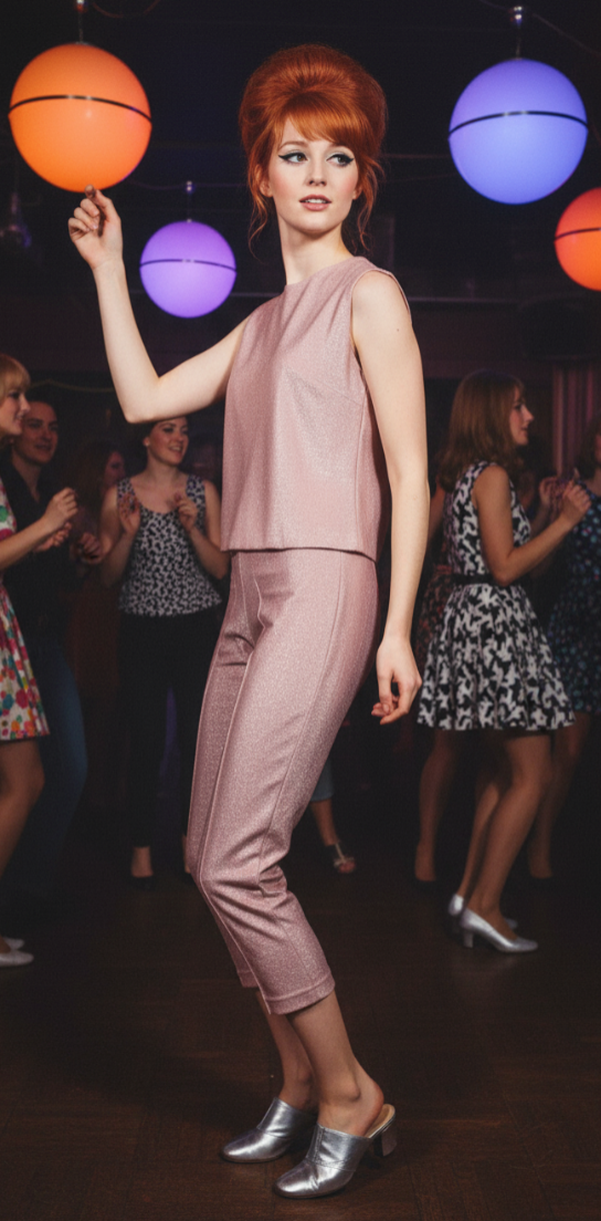 Pink Lurex! Two Piece Pink Lurex Boxy Top and Pedal Pusher Pants circa 1960s