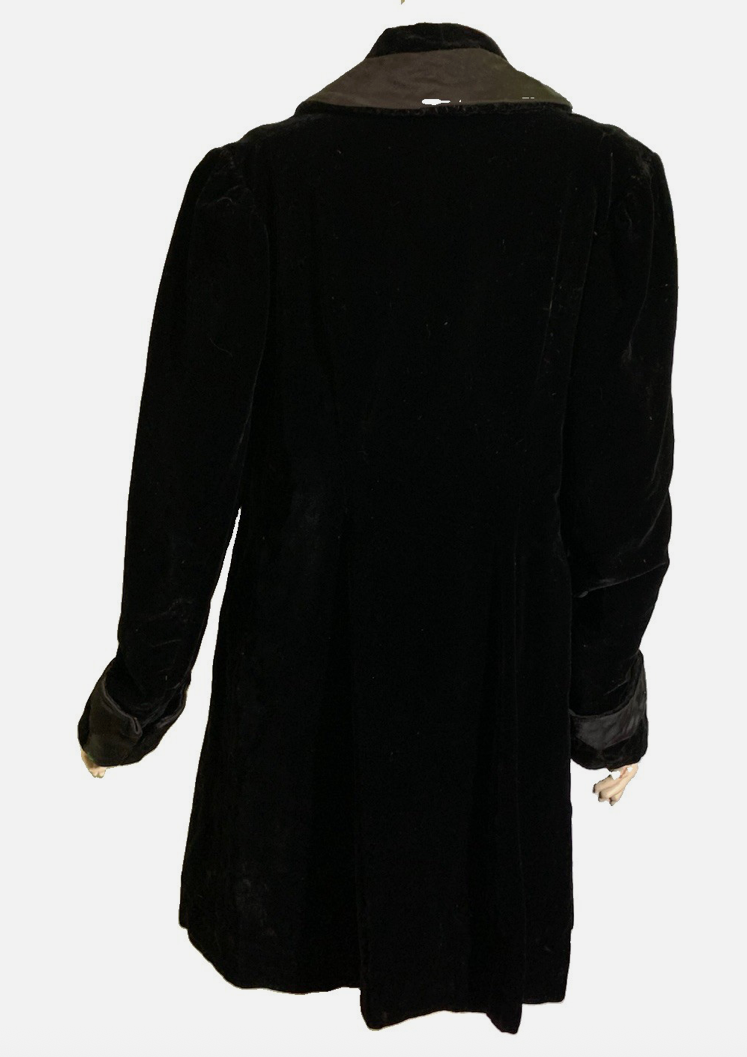 Black Velvet Silk Trimmed Classic Edwardian Jacket circa 1910s