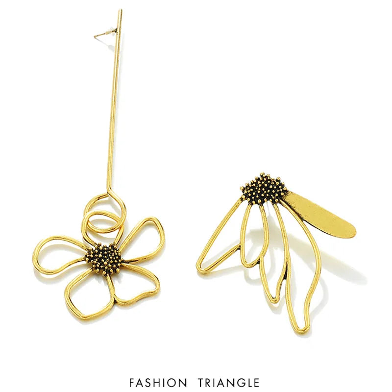 Uneven- the Asymmetrical Flower Drop Earrings