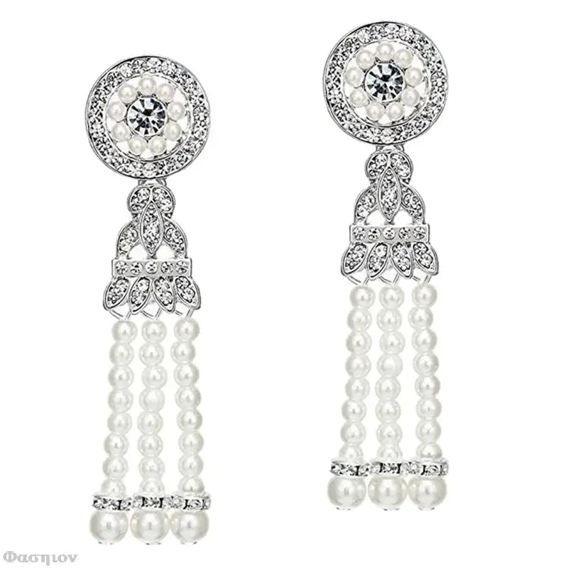 Daphne- the Rhinestone Filigree Dangle Drop Earrings with Faux Pearls 8 Colors