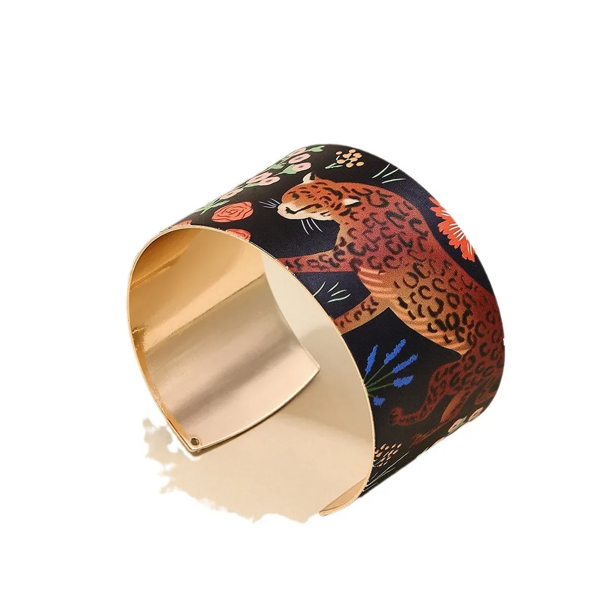 le tigre- the Tiger and Flower Design Metal Cuff Bracelet