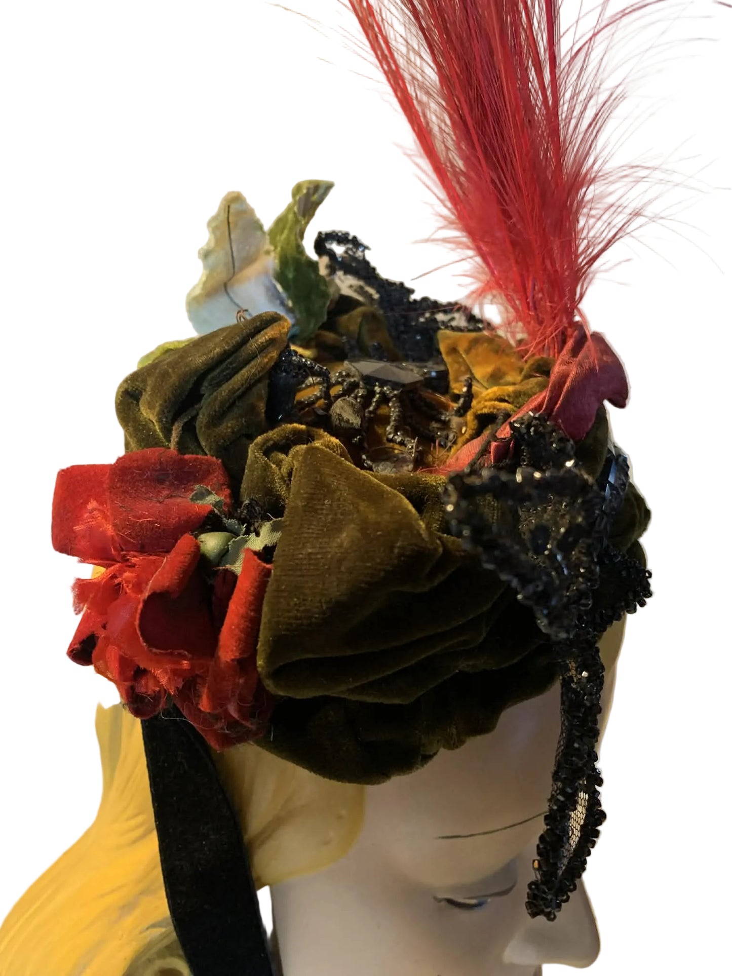 Great Heights Red Feather Topped Velvet Victorian Reimagined Antique Hat