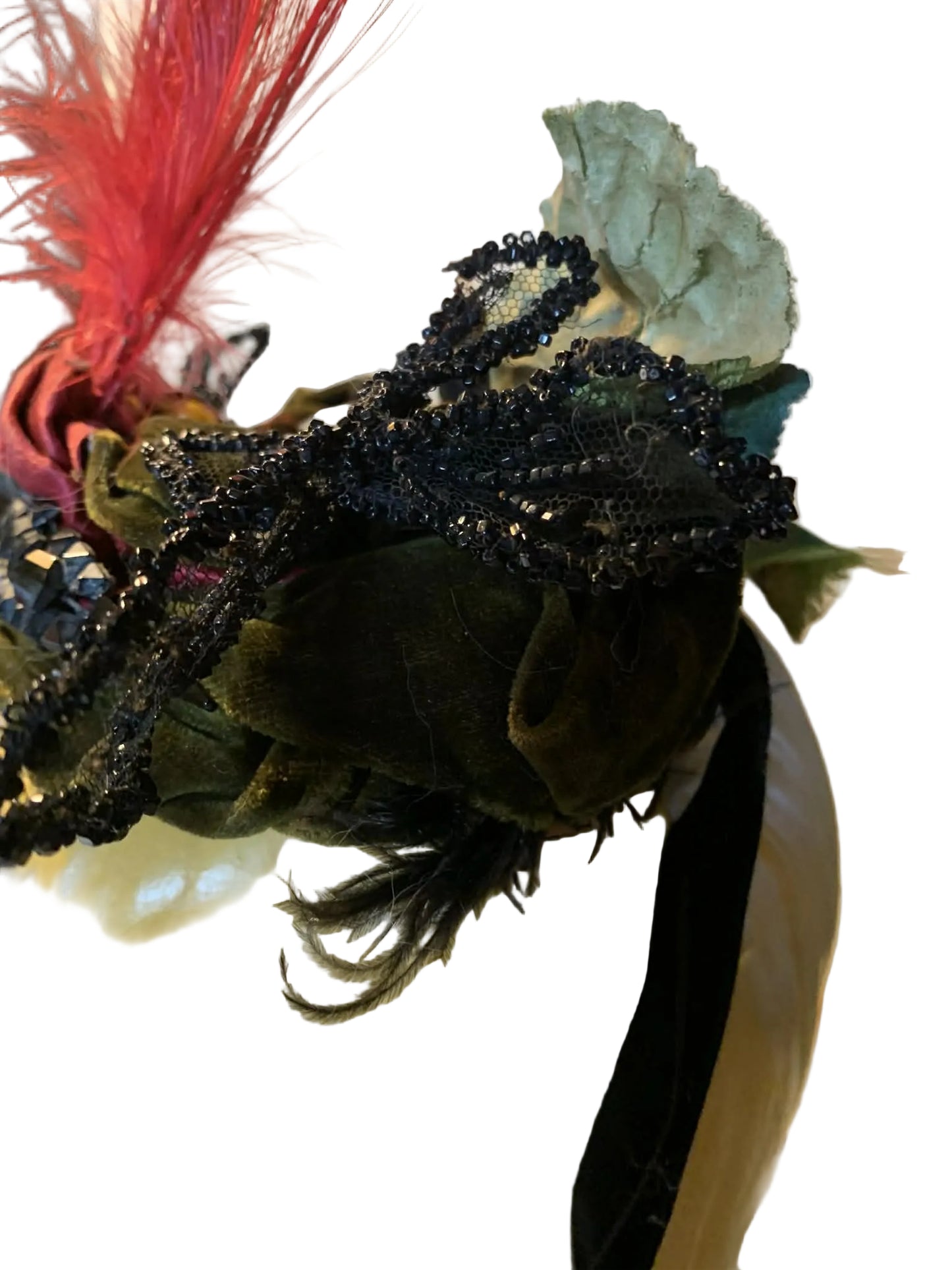 Great Heights Red Feather Topped Velvet Victorian Reimagined Antique Hat