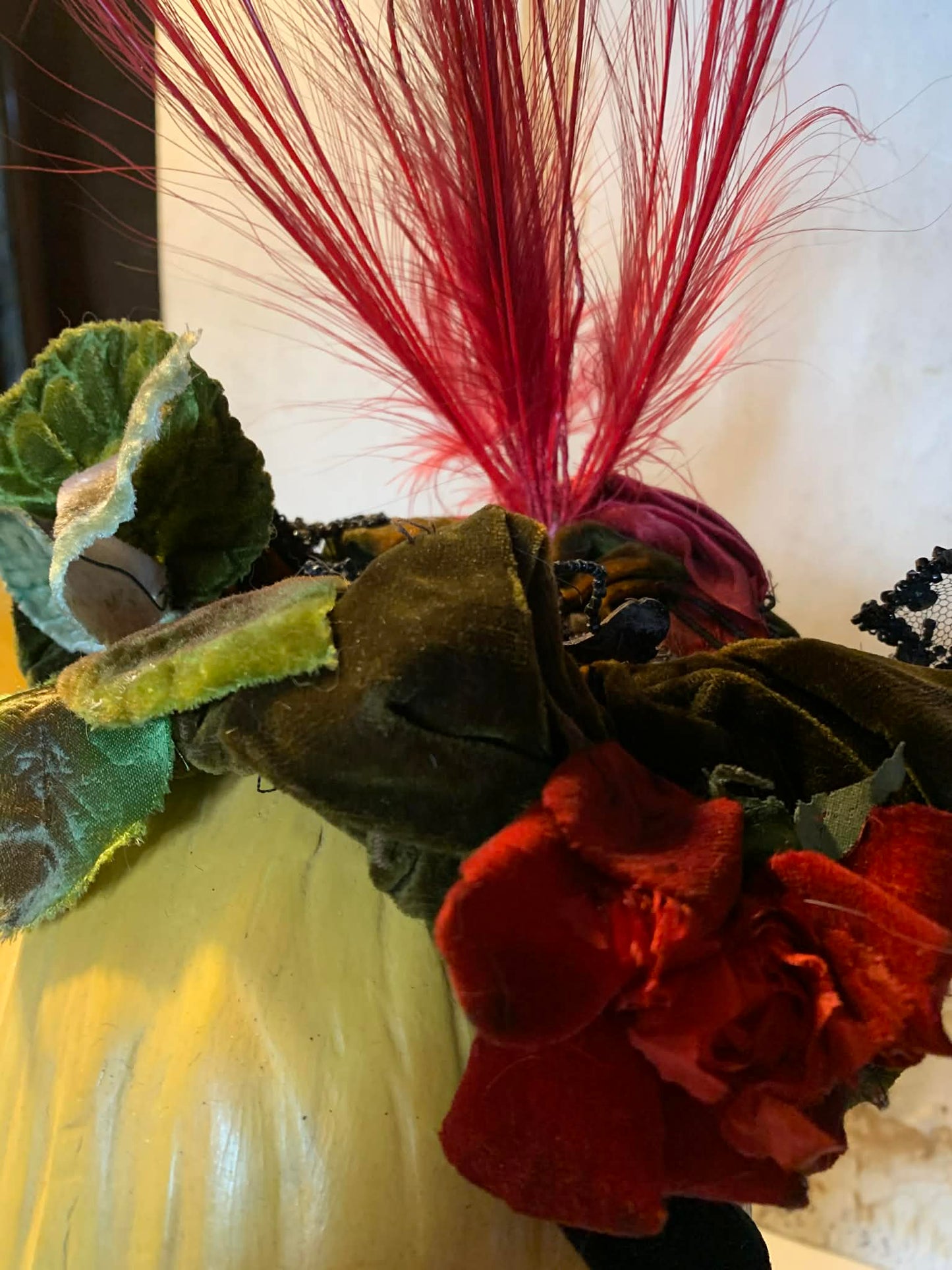 Great Heights Red Feather Topped Velvet Victorian Reimagined Antique Hat