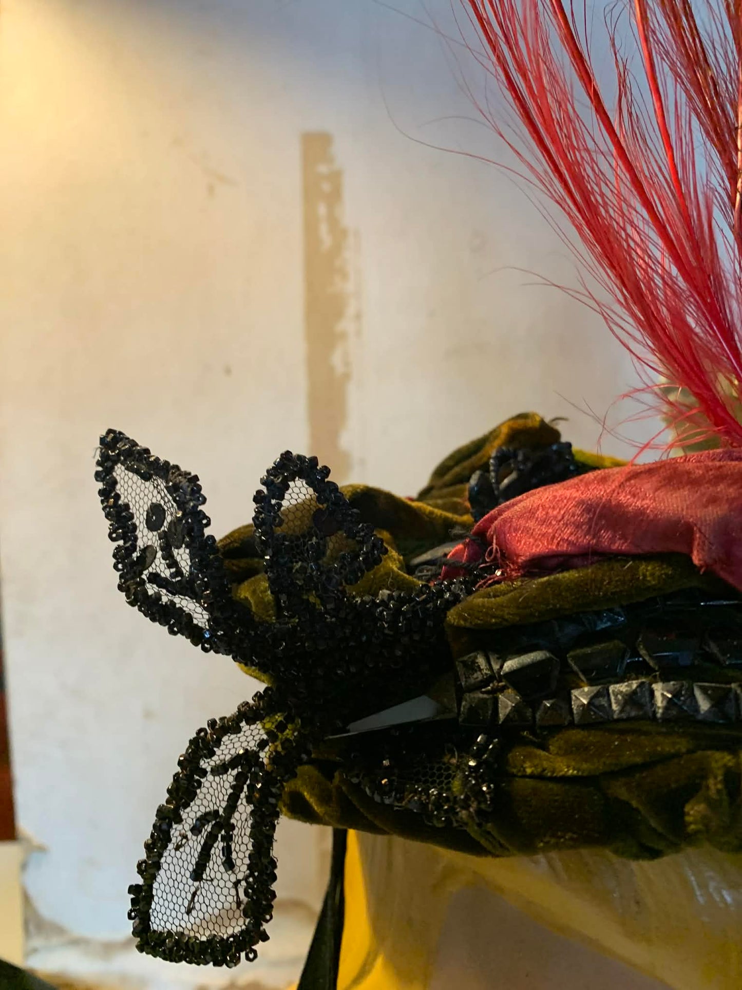 Great Heights Red Feather Topped Velvet Victorian Reimagined Antique Hat
