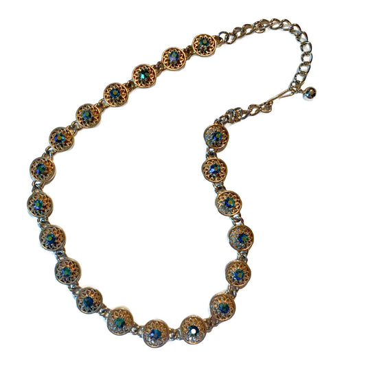 Blue Green Aurora Borealis Chain Necklace circa 1960s