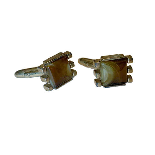 Golden Brown and Cream Stone Cufflinks circa 1960s