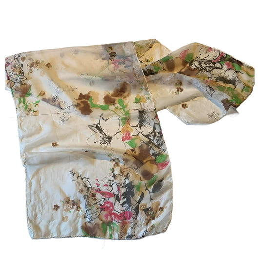 Artsy Floral Print Oblong Chiffon Scarf circa 1960s