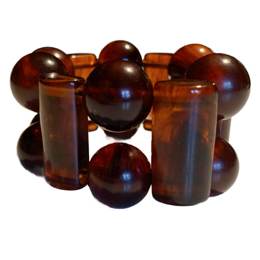 Amber Root Beer Bakelite Art Deco Beaded Stretch Bracelet circa 1930s