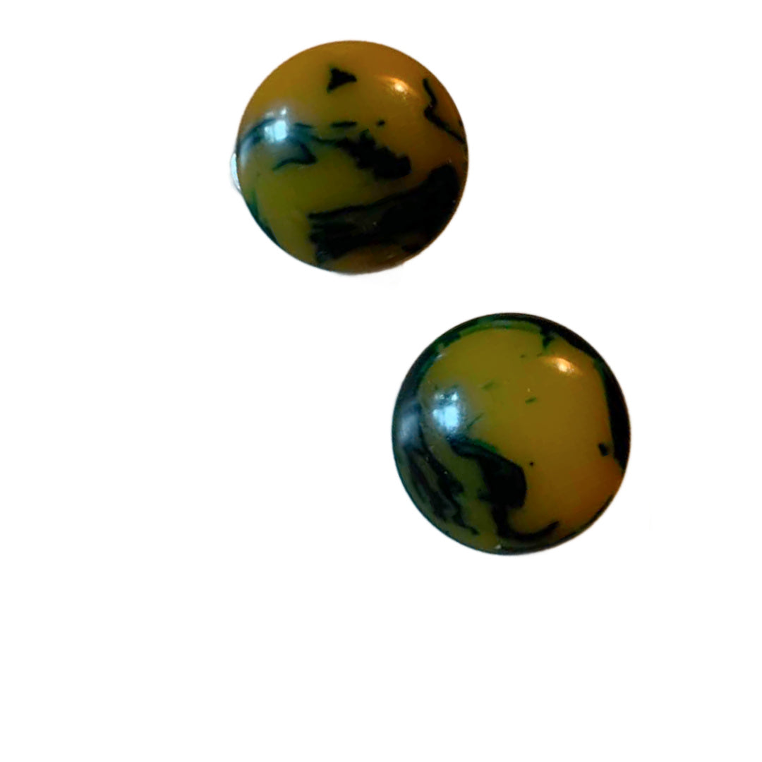 Black and Toffee Bakelite Dot Earrings Clips circa 1940s