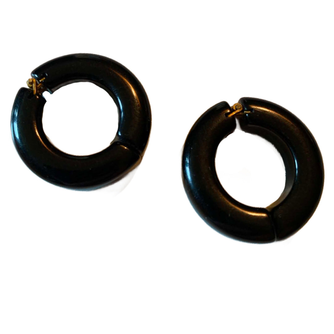 Black Lucite Hoop Clip Earrings circa 1940s