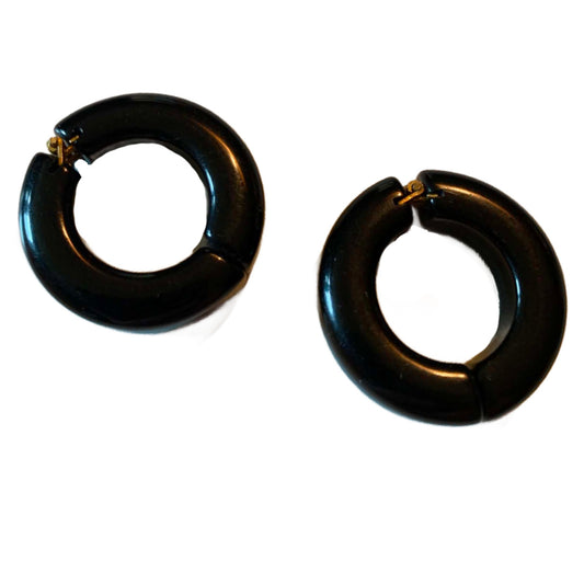 Black Lucite Hoop Clip Earrings circa 1940s