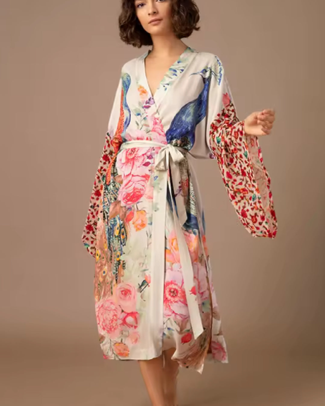 Beach Bird- the Peacock Print Beach Kimono