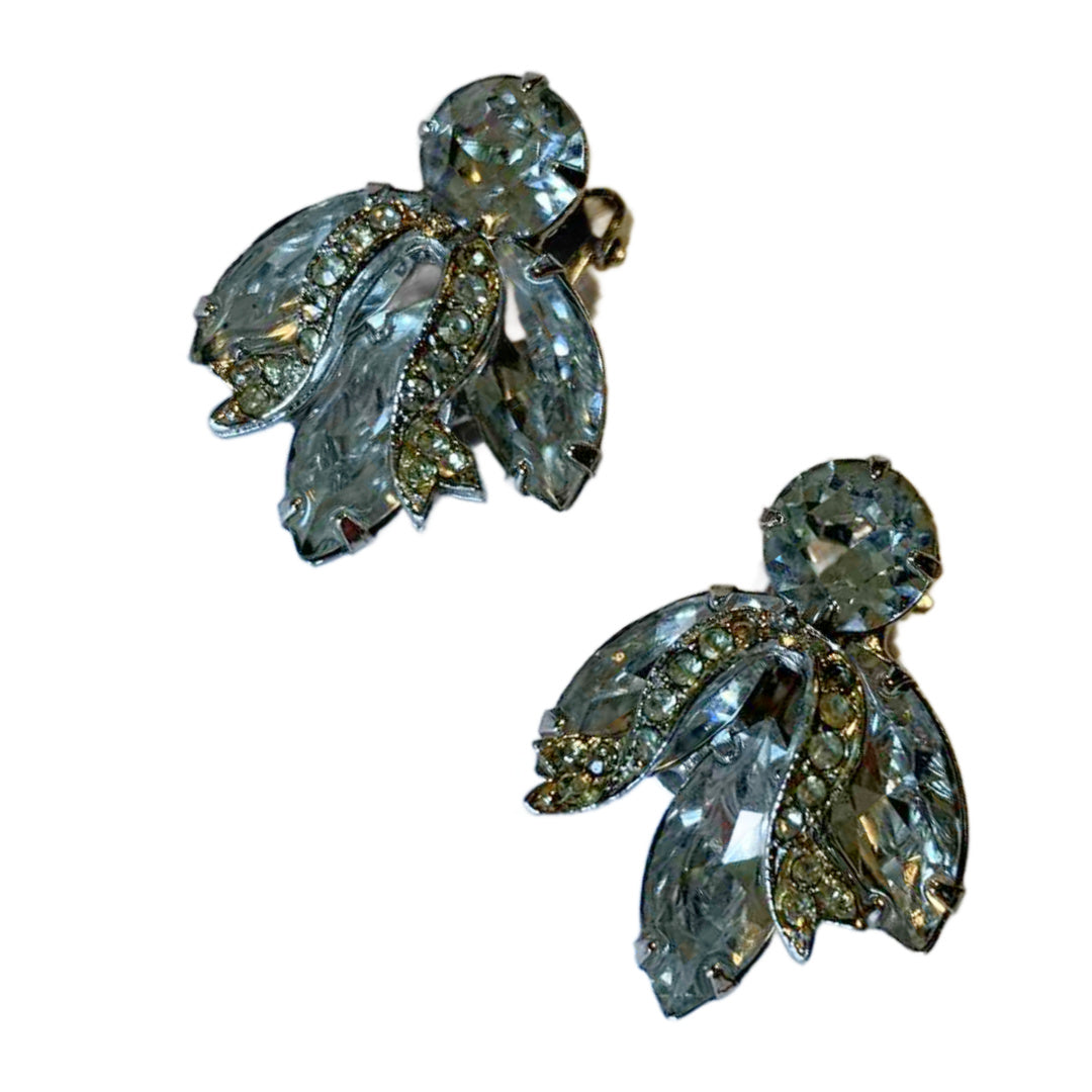 Sparkling Clear Rhinestone Clip Earrings circa 1960s Weiss