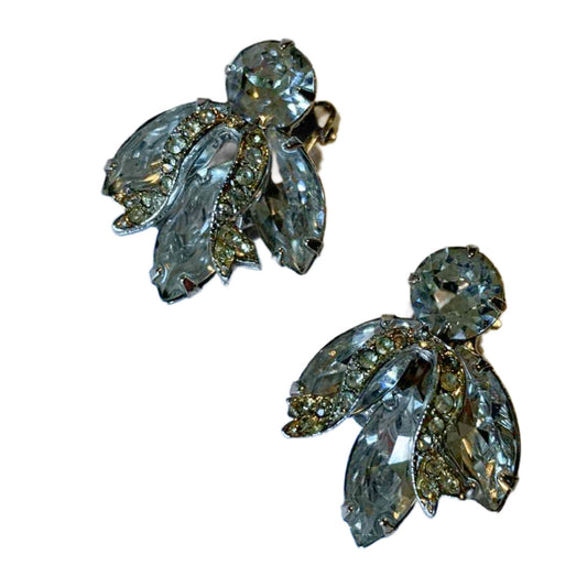 Sparkling Clear Rhinestone Clip Earrings circa 1960s Weiss