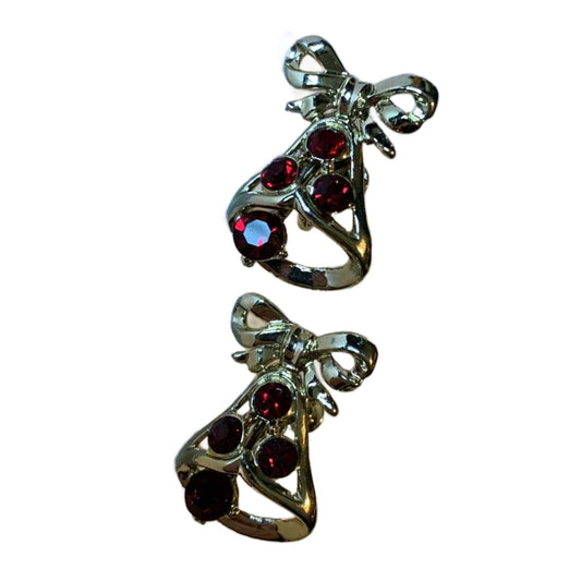 Red Rhinestone Golden Bell Articulated Clip Earrings circa 1960s