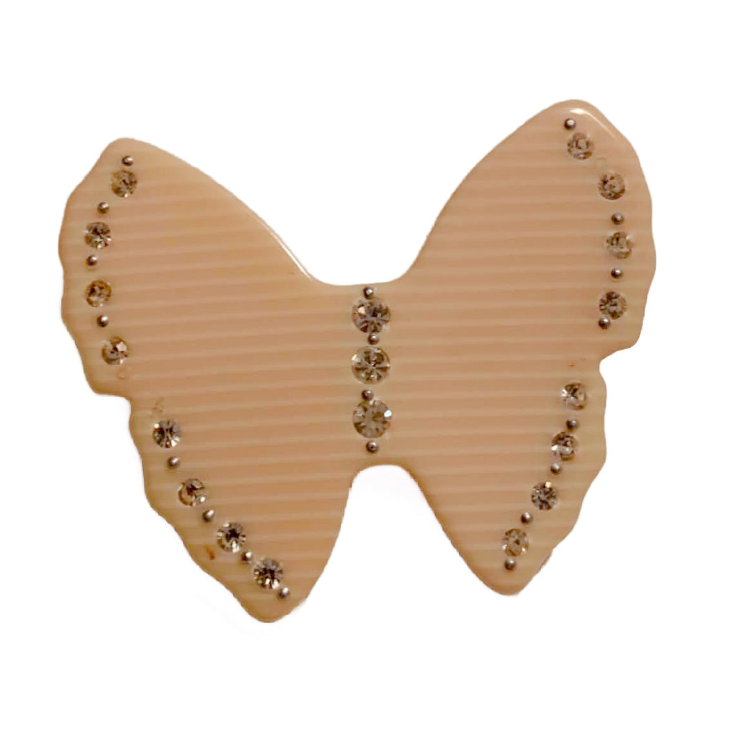 Rhinestone Dotted Striped Butterfly Brooch circa 1980s