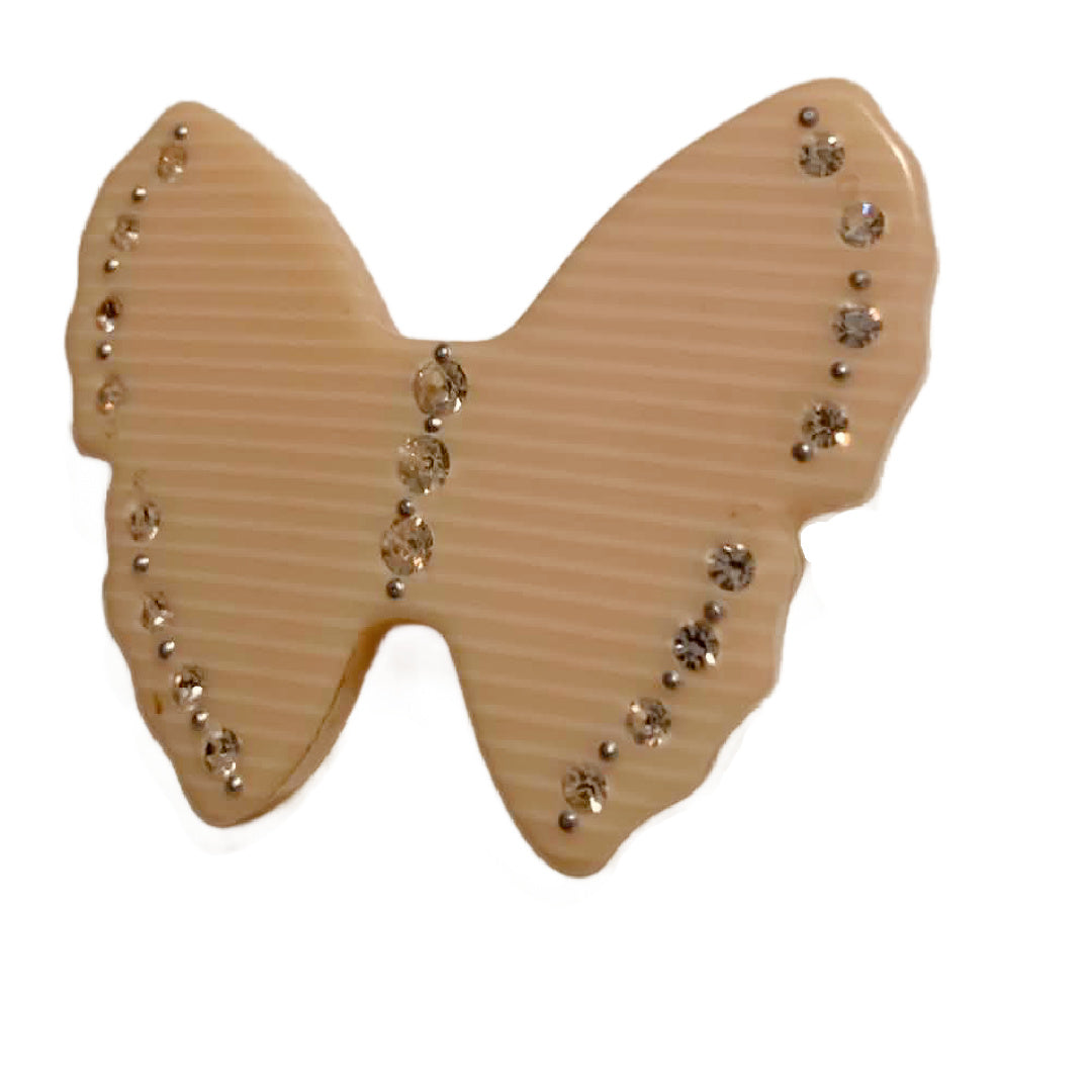 Rhinestone Dotted Striped Butterfly Brooch circa 1980s