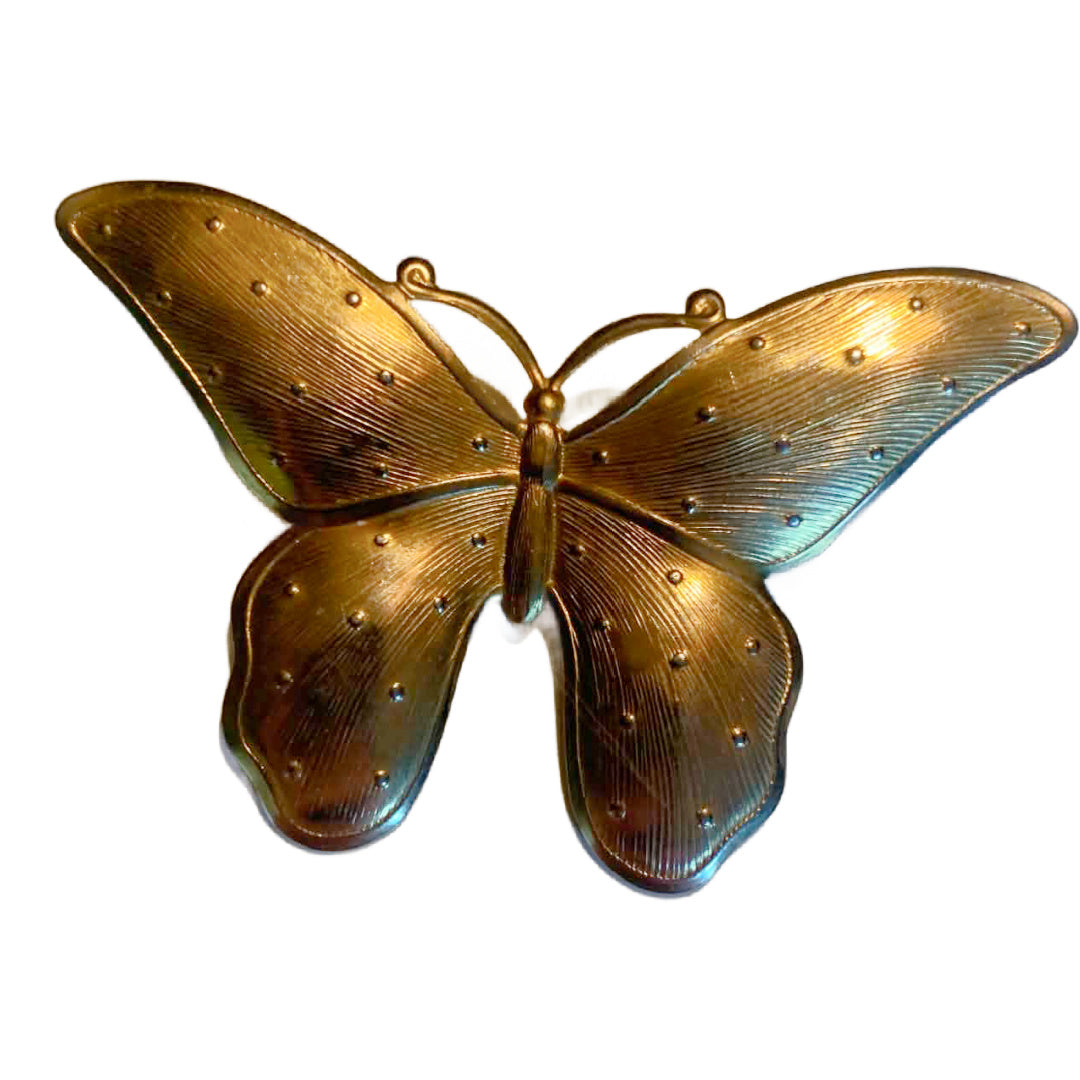 Bold Golden Metal Butterfly Brooch circa 1960s