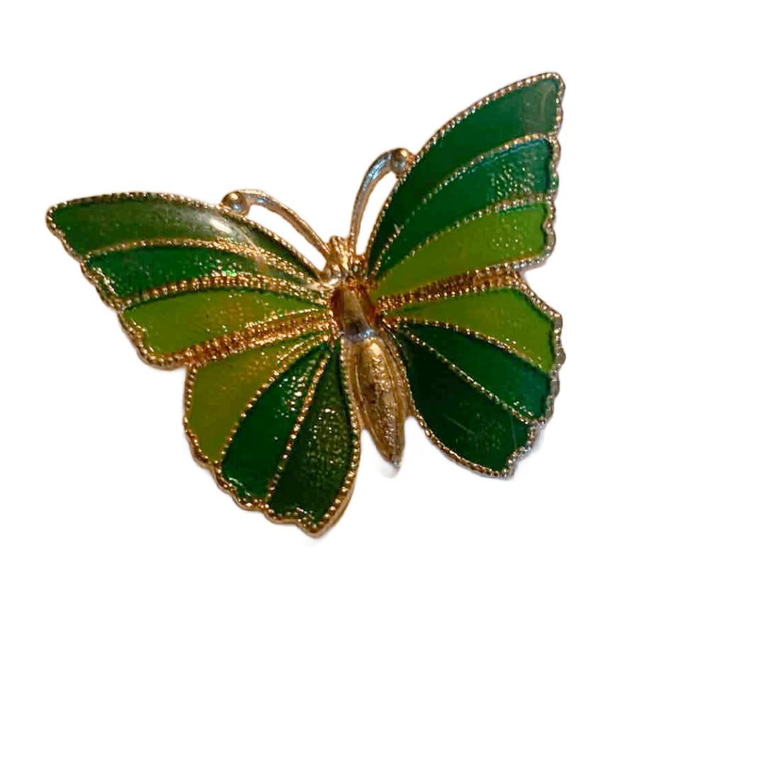 Fern Green Enameled Metal Butterfly Brooch circa 1960s