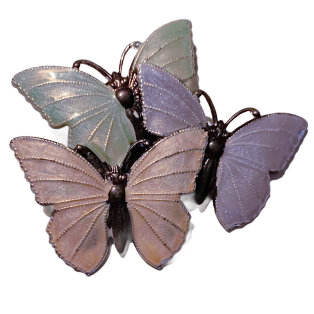 Trio of Enameled Pastel Butterflies Brooch circa 1980s