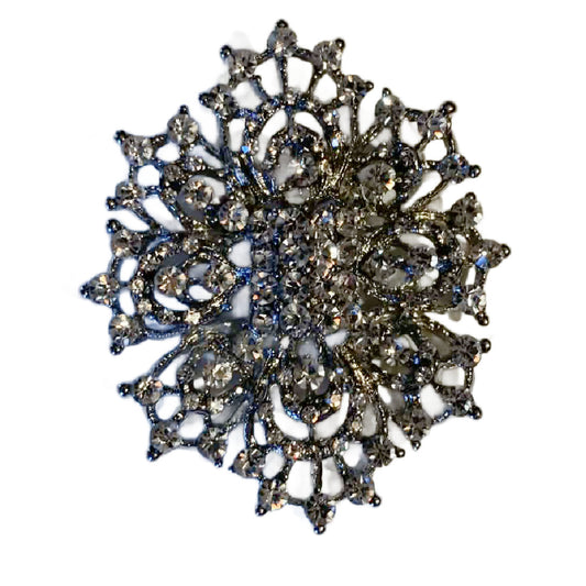 Dramatic Bright Clear Rhinestone Statement Brooch circa 1980s