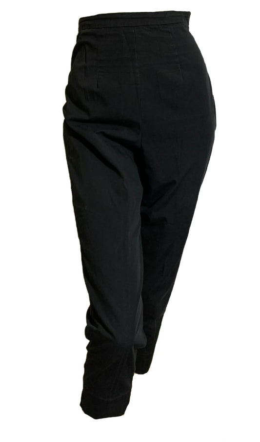 Black Cotton Capri Pants Button Tab Waist Sides circa 1960s