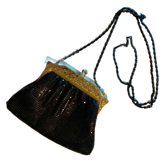 Whiting and Davis Style Black Metal Mesh Evening Bag circa 1940s