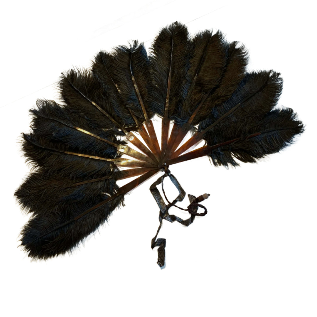 Onyx Black Curved Ostrich Feather Fan 15" circa 1920s