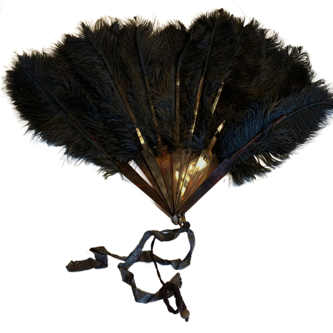 Onyx Black Curved Ostrich Feather Fan 15" circa 1920s