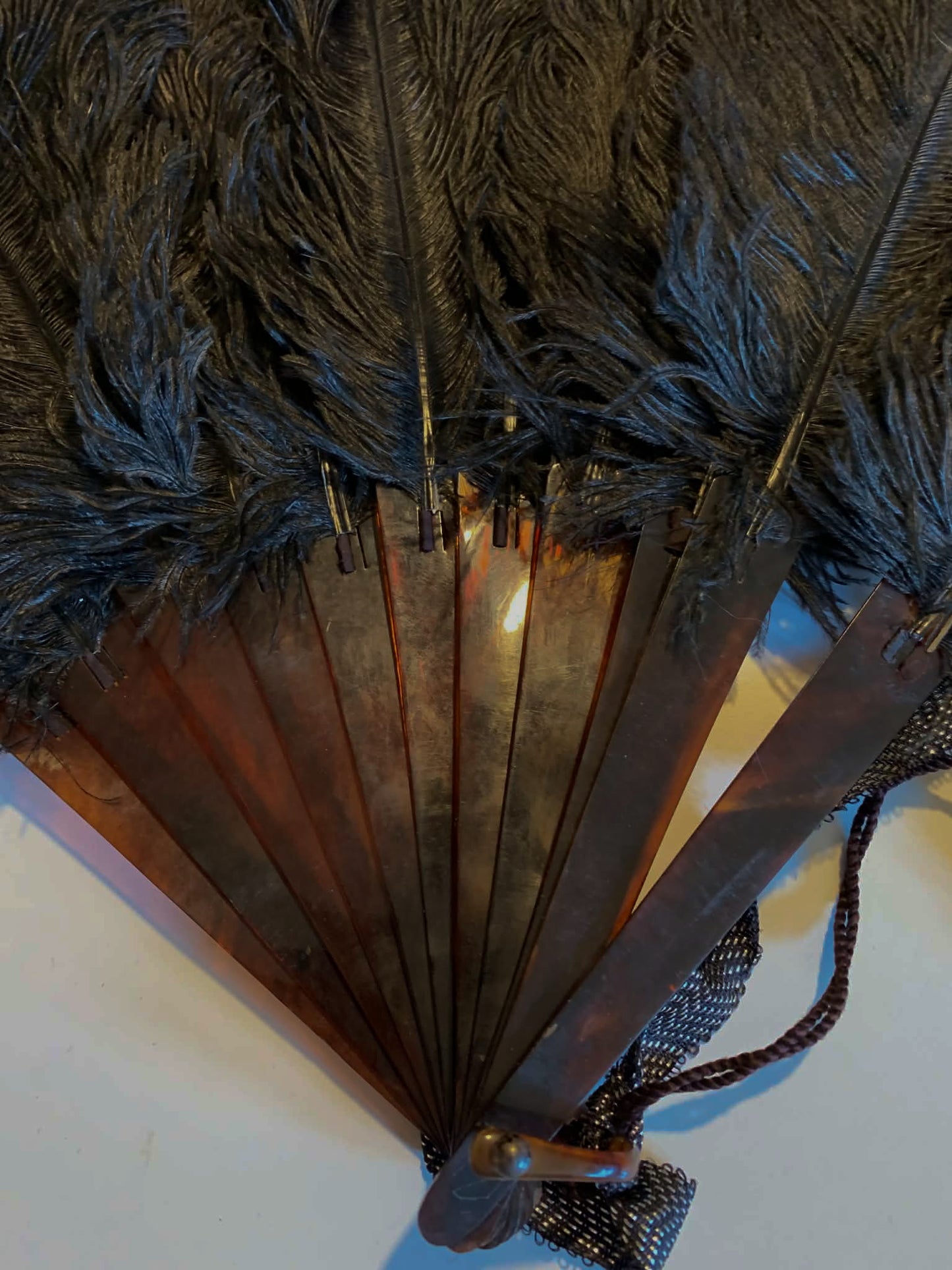 Onyx Black Curved Ostrich Feather Fan 15" circa 1920s