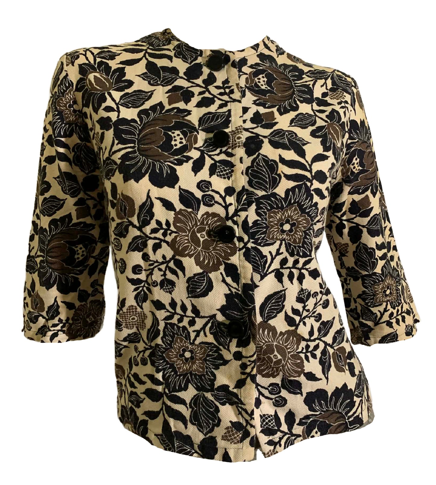 Black and Grey Floral Print Cotton Jacket circa 1960s