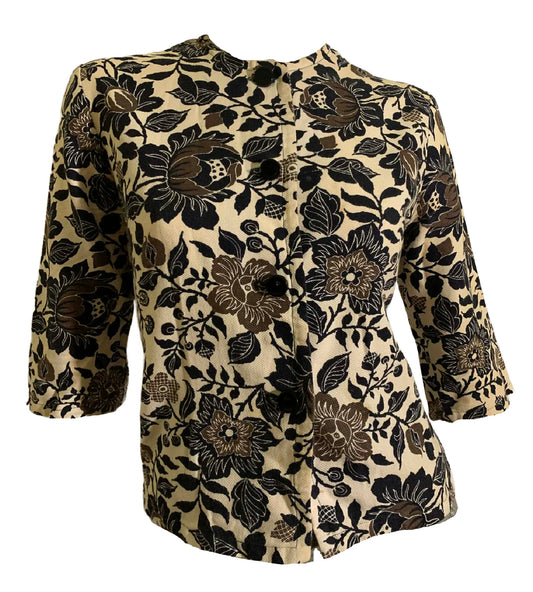 Black and Grey Floral Print Cotton Jacket circa 1960s