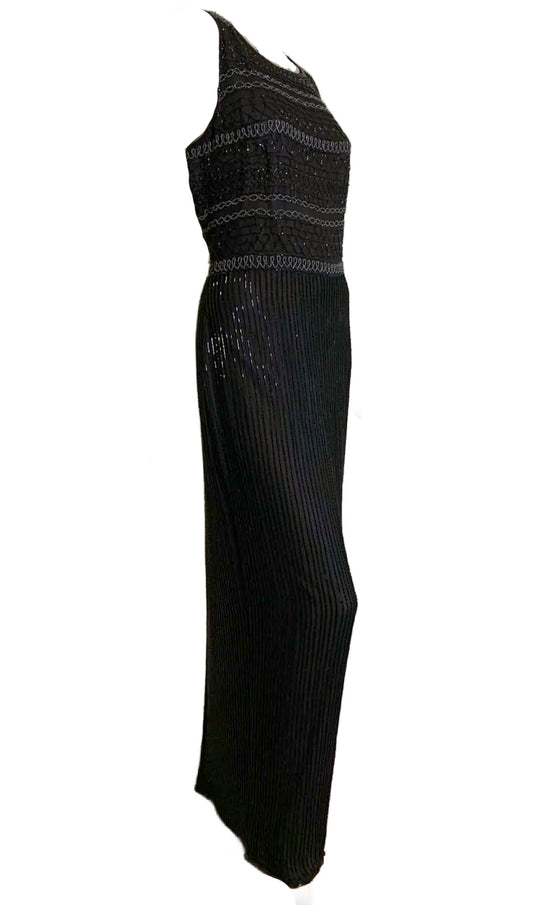 Black Silk Beaded Column Style Evening Gown circa 1990s