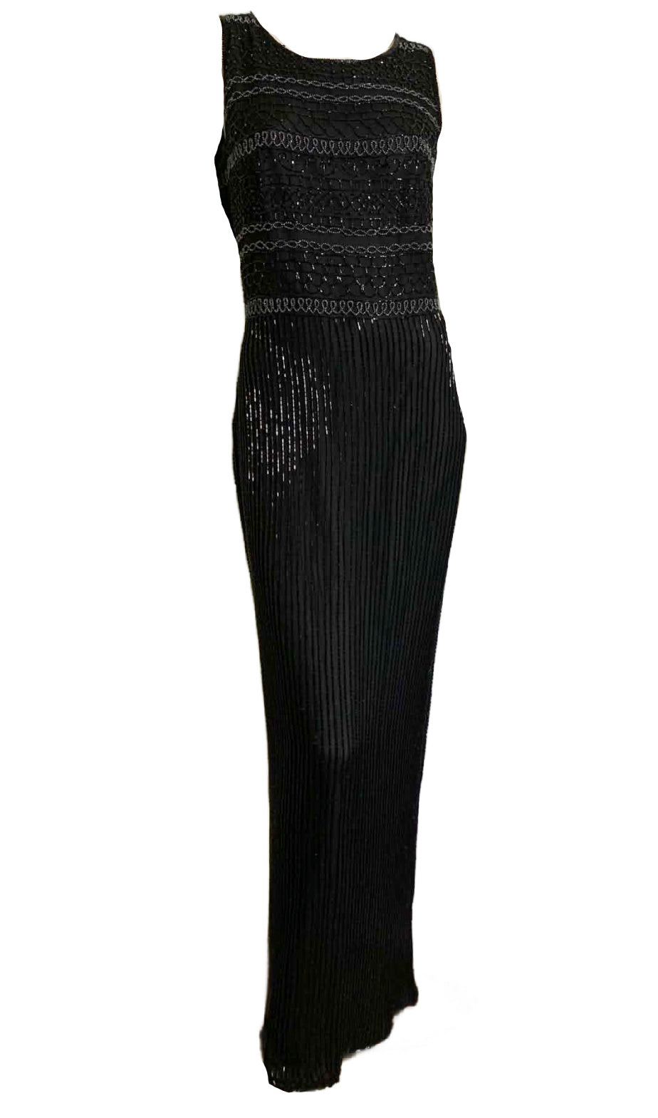 Black Silk Beaded Column Style Evening Gown circa 1990s