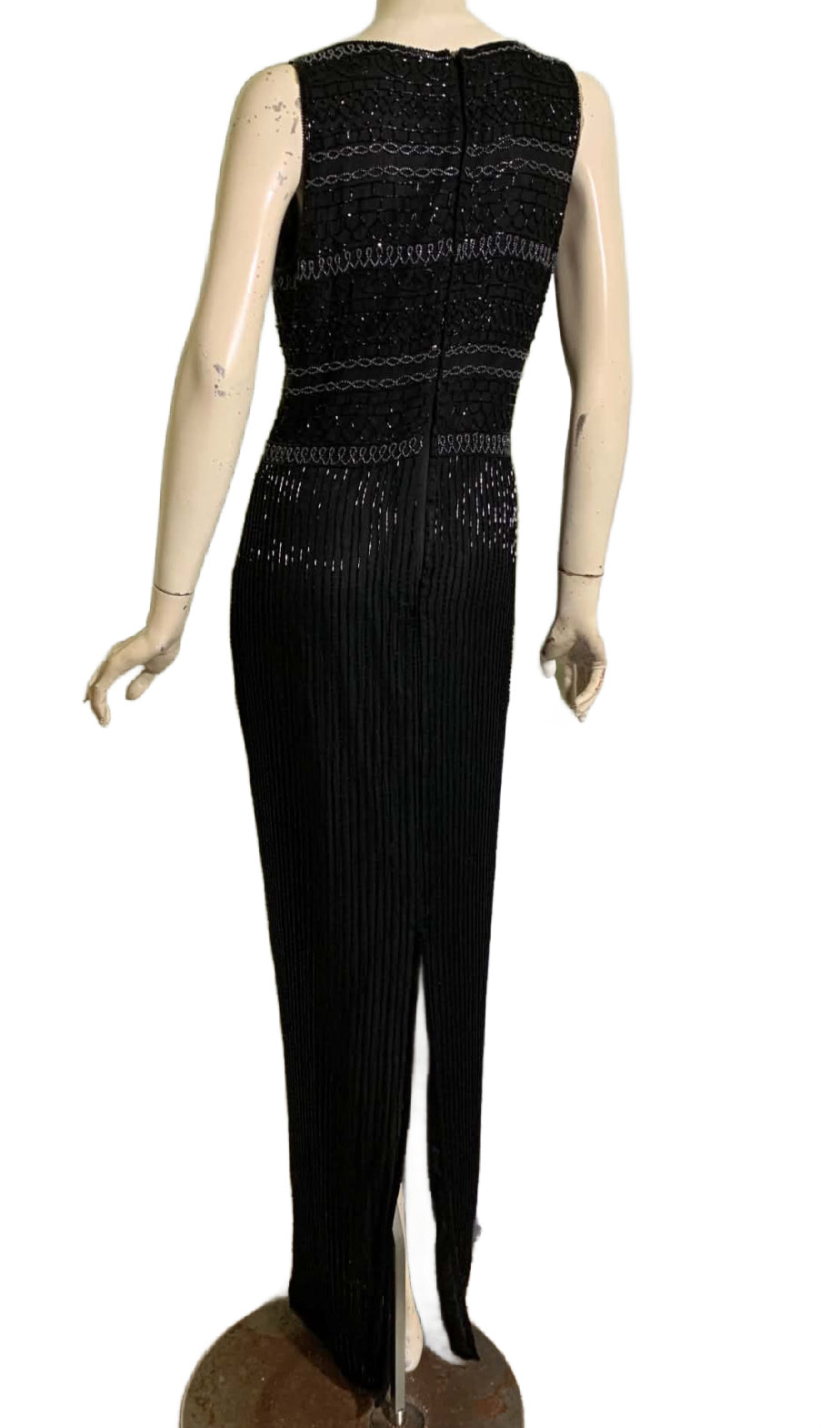 Black Silk Beaded Column Style Evening Gown circa 1990s