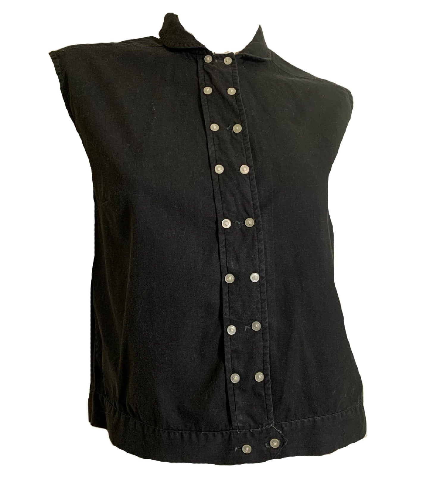 Double Button Black Sleeveless Cotton Blouse circa 1960s