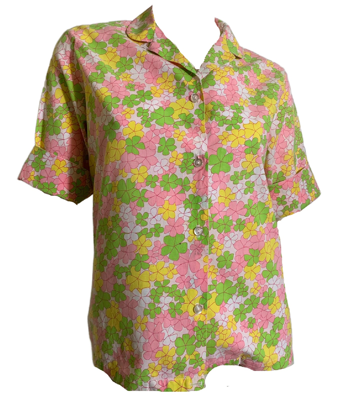 Pastel Floral Print Cotton Blouse circa 1960s