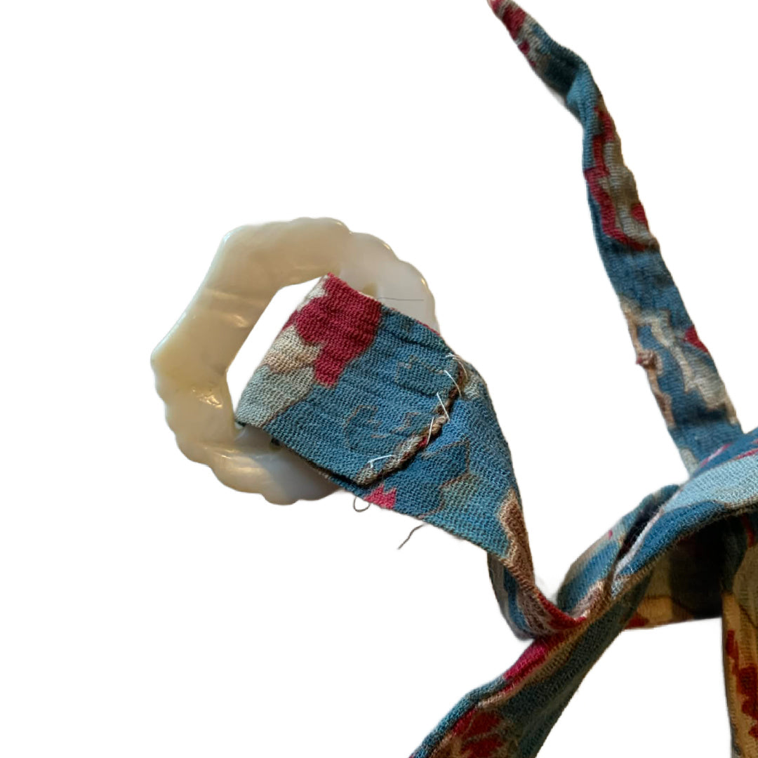 Mood Blue 1930s Crinkled Cotton Feather Print Sash with Slide Belt