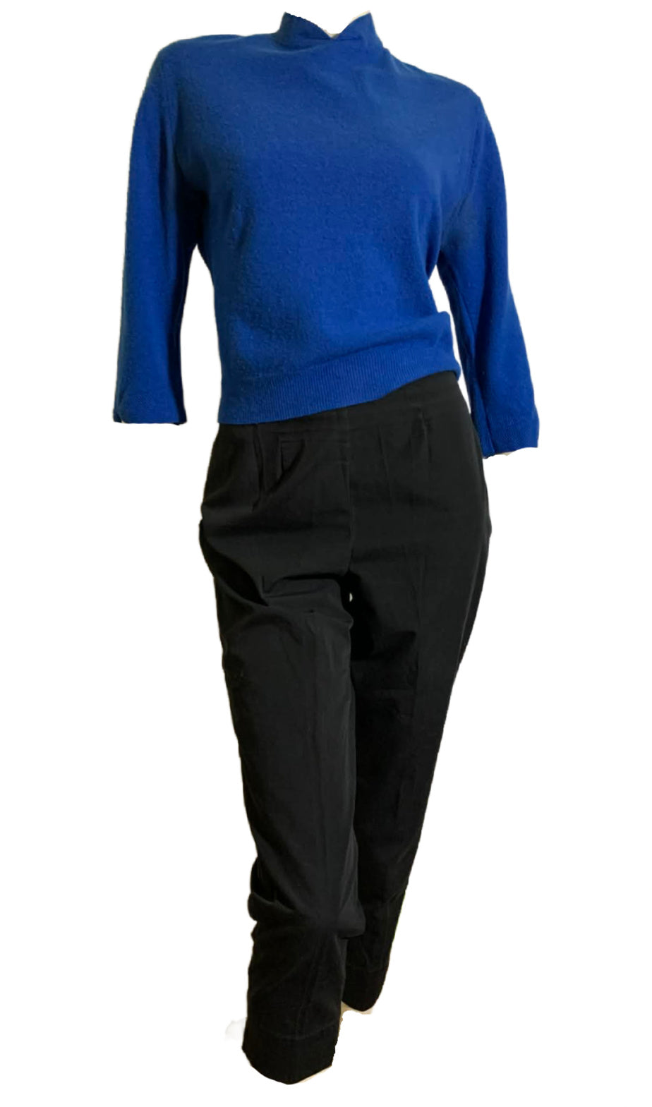 Cobalt Blue Orlon Sweater Notched Neckline circa 1960s