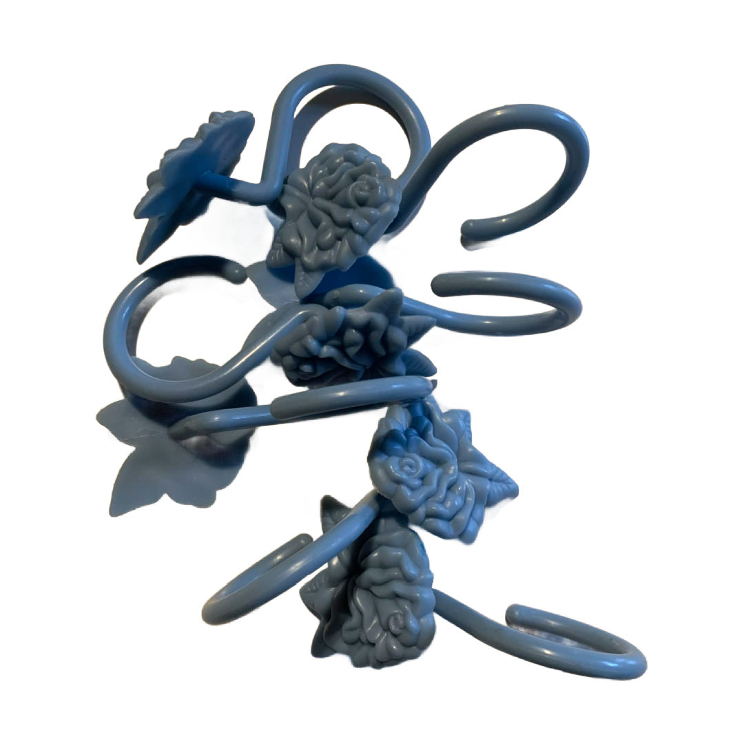 Country Blue Plastic Rose Shower Hooks circa 1990s