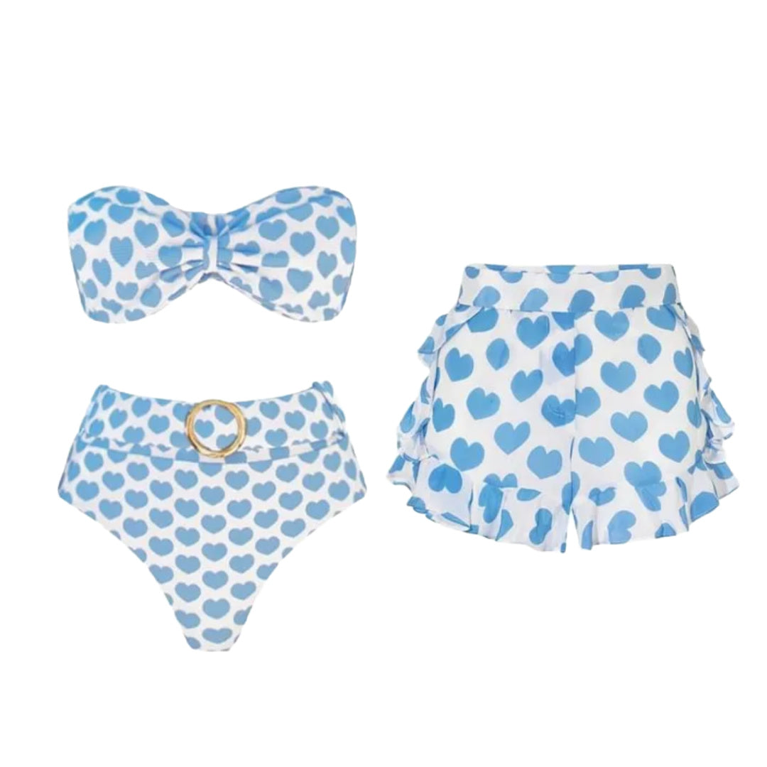 Dots and Hearts- the Retro Swimsuit and Skirt Sets Blue or Red