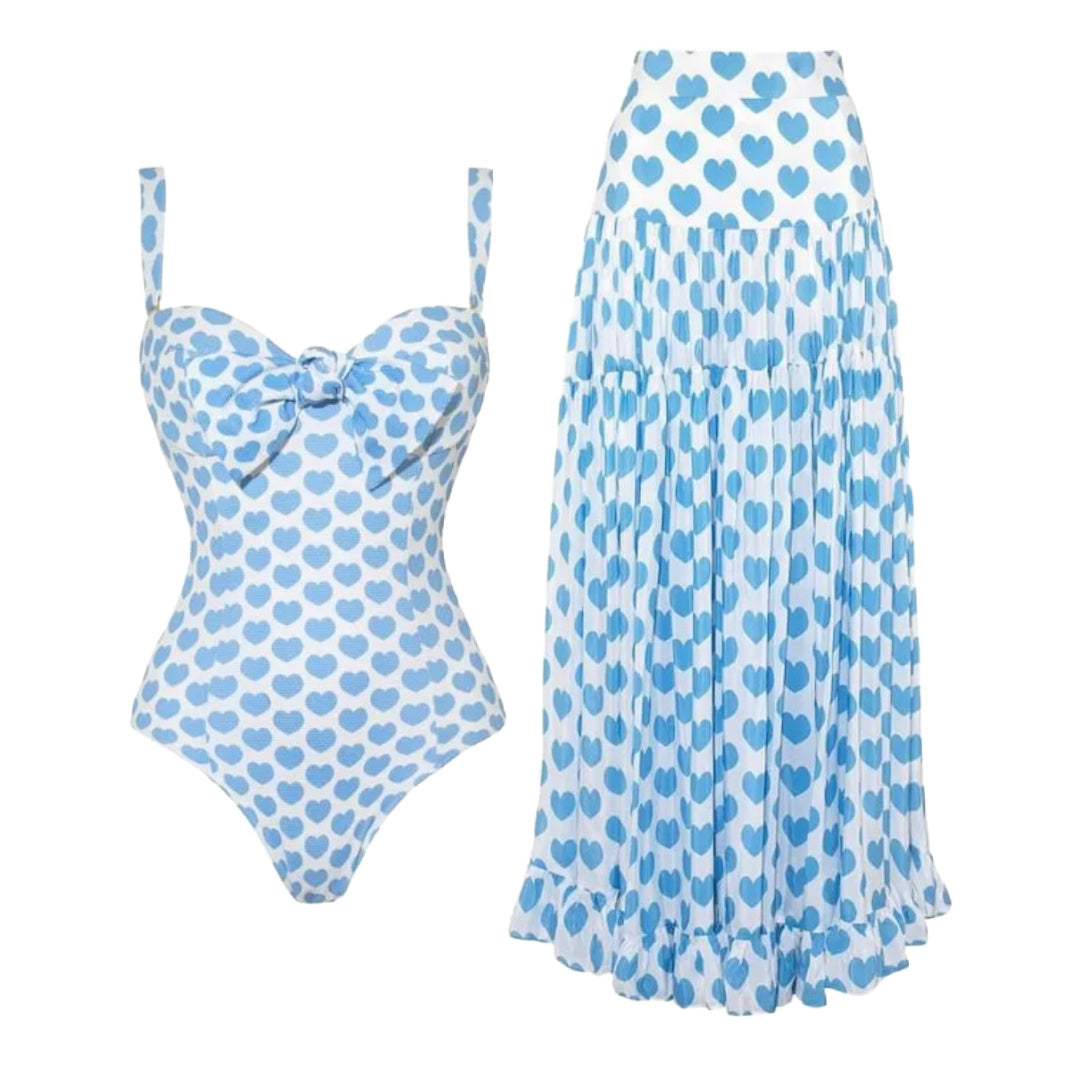 Dots and Hearts- the Retro Swimsuit and Skirt Sets Blue or Red