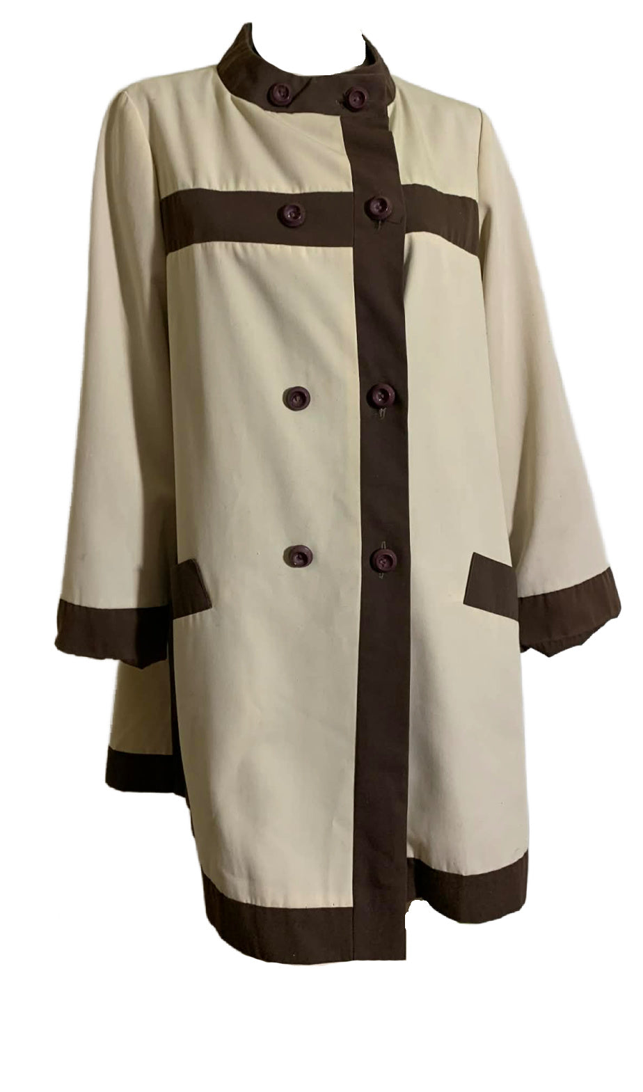 Chic High Collar Cocoa and Tan Poplin Spring or Fall Coat circa 1960s