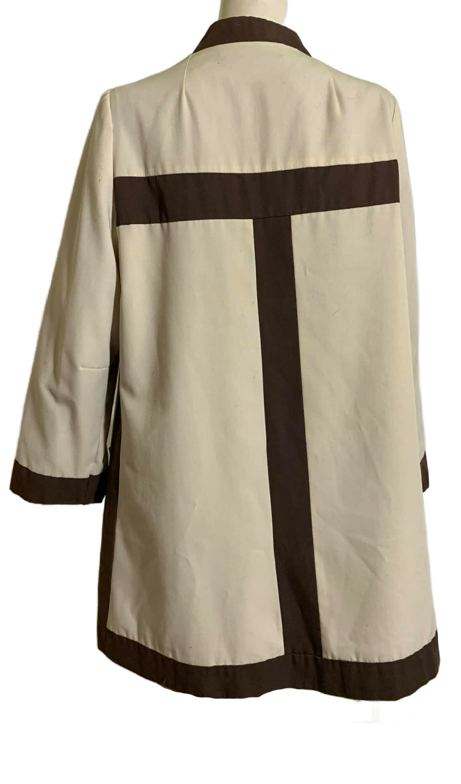 Chic High Collar Cocoa and Tan Poplin Spring or Fall Coat circa 1960s